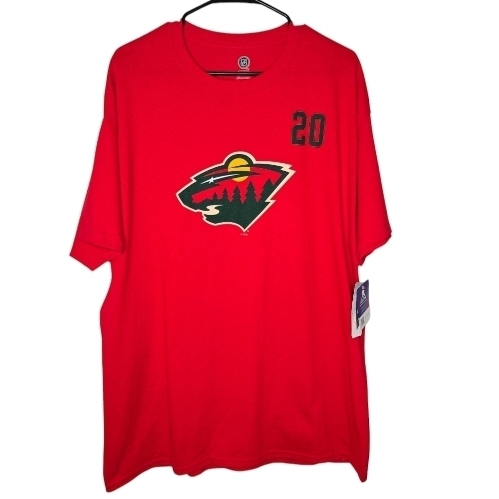 NHL Mens Red Adam Suter #20 Minnesota Wild Hockey Tee Shirt Size XL